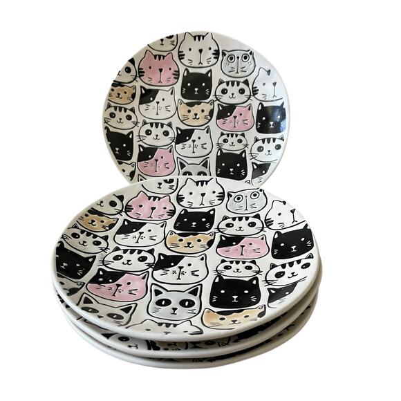 Spectrum Designz KITTY CAT FRIENDS 8in Salad Plate Set of 4 New - Picture 12 of 13